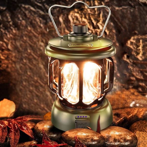 LED-lampe for utendørs camping, retro lykt, bærbar teltlampe, bærbar USB-lading, campinglampe