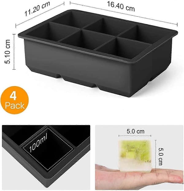 Store silikonisbiter, 4-pakning, isbrett med lokk, silikon isbitform, BPA-fri