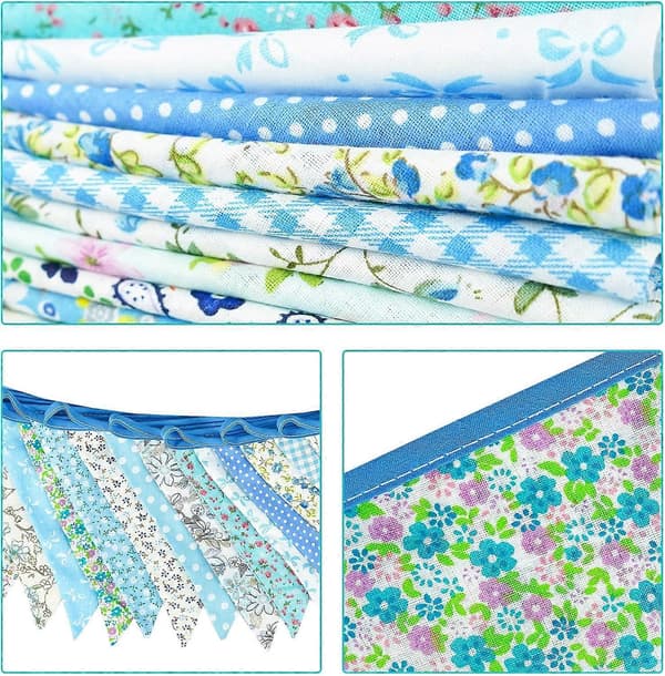 36 stk. blå stoffvimpelbanner, 10 m dobbeltsidig bomullsvimpel, trekantet flaggkrans, blomstervimpel-vimpler for bryllupsbursdagsfester Blue