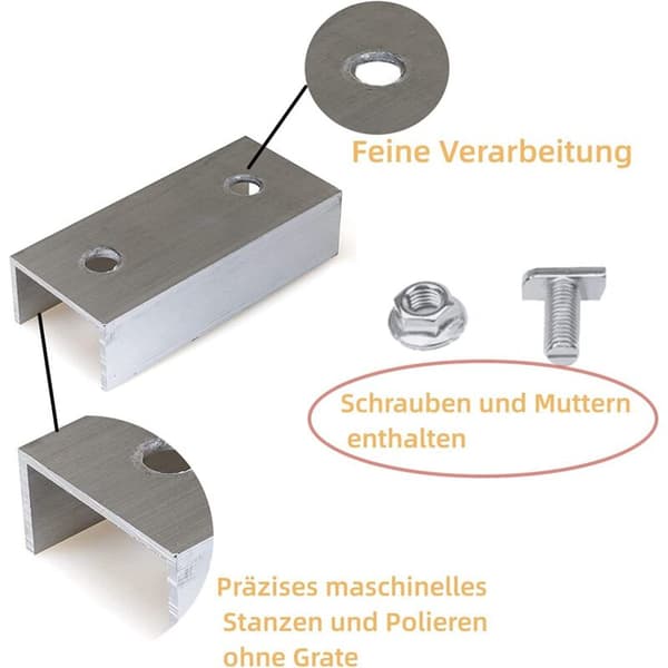C-profilforbinder til solpaneler, 4 stk, aluminium, 120 x 45 x 32 mm, skinneforbinder til 40 x 40 mm PV-skinner