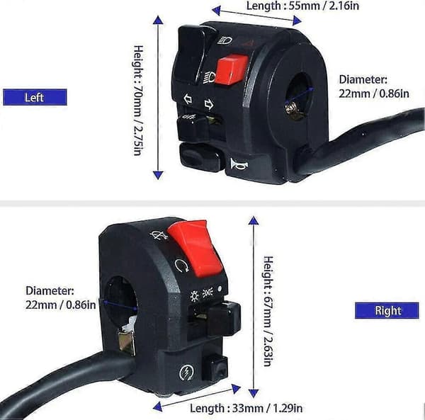 1 par motorcykelstyr kontakt controller blinklys horn startknap -Yx