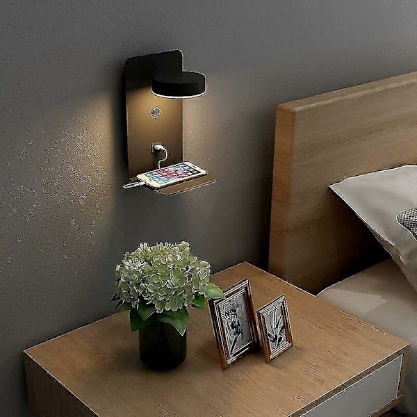 2 Pak LED Indendørs Væglampe med USB Port 12W Trefarvet Dæmpbar Moderne Væglampe med Kontakt Væglæselampe 330° Roterbar Sengelampe Belysning N