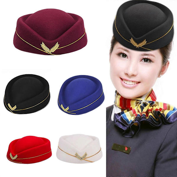 Stewardesse Hat Air Hostesses Hat Beret Hat Dame Party Hatte Kostume Cosplay Formel Uniform Kasketter Tilbehør Claret Claret