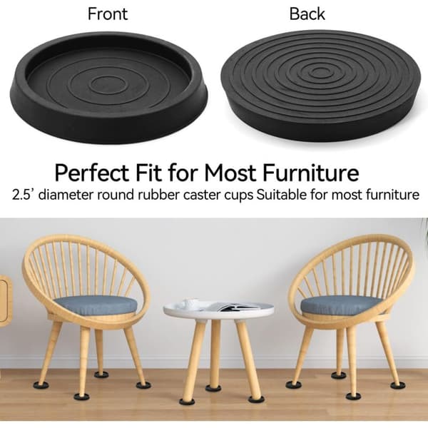 4 Stykker 6,4 cm Runde Anti-Skrid Gummiunderlag, Seng Sofa Hjul Anti-Skrid Underlag, Gummifødder, til Seng, Garderobe, Sofa, Stol, Bord, Sort