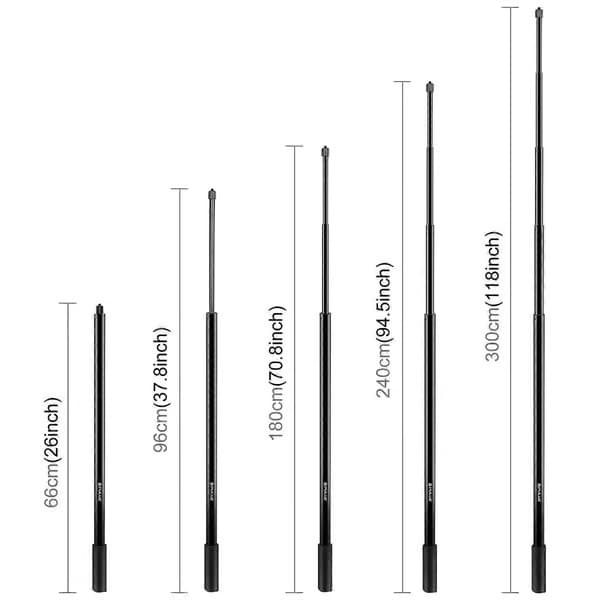 PULUZ 3m Metall Selfie Stick Monopod för Insta360 One RS / X2 / X3 / X4 (Svart)