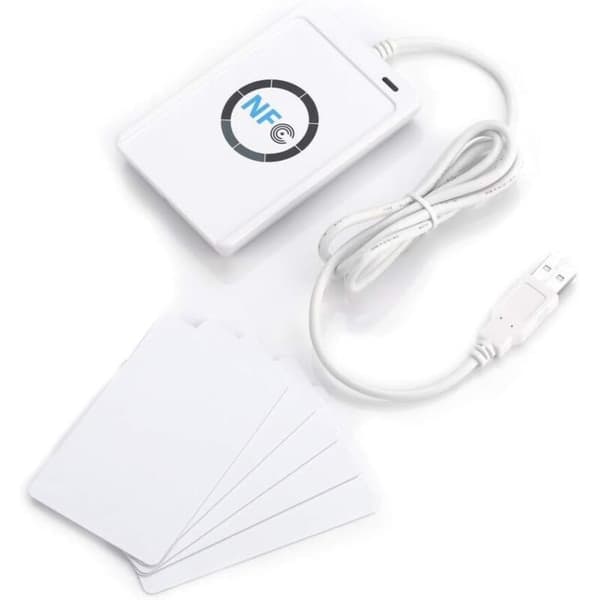NFC RFID-leser, ACR122U smartkortleser, NFC RFID smartkortleser, ISO 14443A/B RFID-leser med gratis programvare, hvit