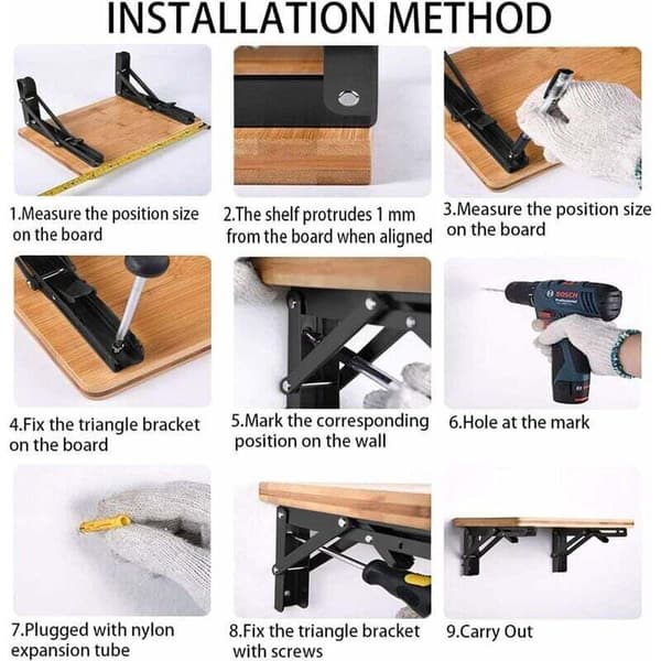 400 mm fällbar väggkonsol i rostfritt stål, 80 kg fällbart konsolstöd, flexibel design för små utrymmen - 176 lbs