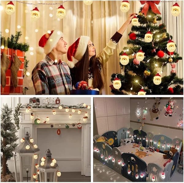 LED-julgransbelysning med jultomten, 3M 20 dekorationslampor, tomtgirland för hem, trädgård, sovrum och