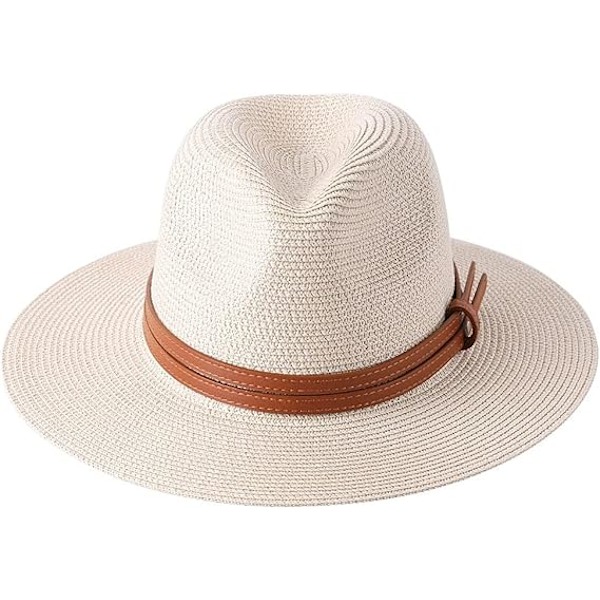 Ny Naturlig Panama Blød Formet Stråhat Sommer Dame/Herre Bredskyggede Strand Solhat UV Beskyttelse Fedora Hat Beige