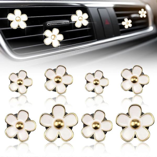 Daisy Luftudluftning Dekorative Clips - 8 Stykker Søde Luftfrisker Udluftningsclips, Bilpynt (Hvid)