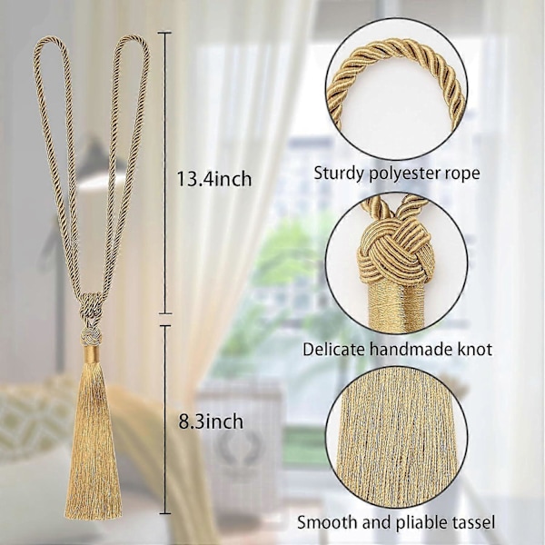 lly 2 kpl Pitkät Hapsunauhat Verhoille Käsintehdyt Punotut Köysisolmut Verhojen Kiinnikkeet Eurooppalaiseen Tyyliin Koristeelliset Verhonpidikkeet Kotiin ja Toimistoon Tuulta Vastaan Bronze 2 Pack