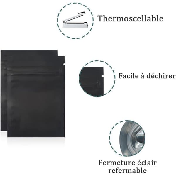 Mylar Aluminiumsposer - 100 Stykker - Mat Sort - Lynlåslukning - Kaffeopbevaring