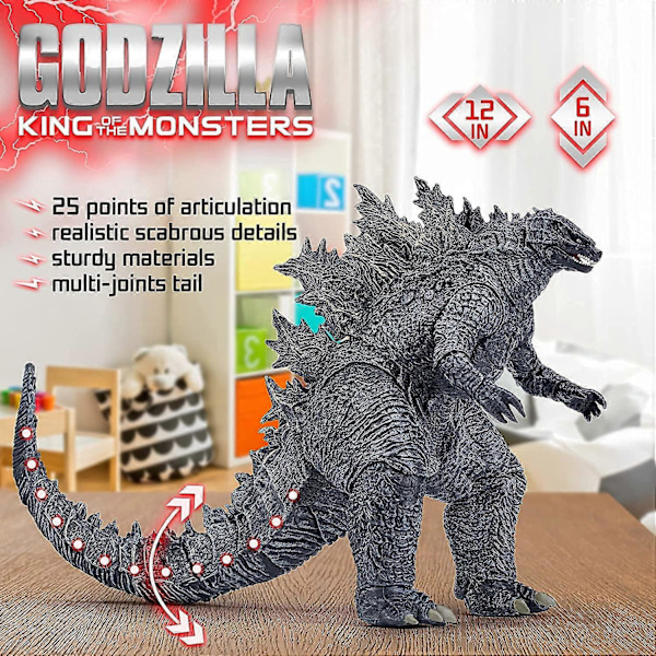 Kongenes Monster Leke - Godzilla Actionfigur - Dinosaurleker Godzilla - Filmmonster-serien Godzilla. Hode til hale 12 tommer - Beste leker Beste gave grey