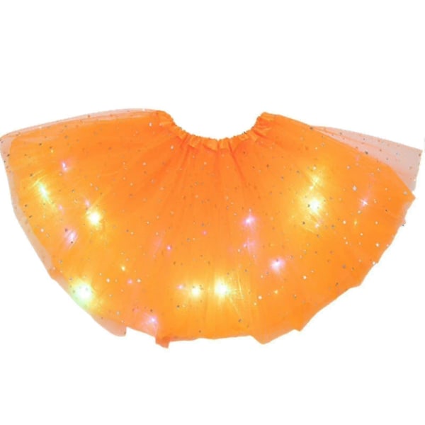 Piger Børn Neon LED Tutu Nederdel Fest Scene Danse Tøj Plisseret Lagdelt Tyl Lysende Orange