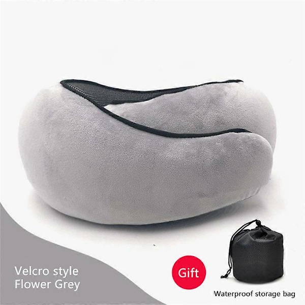 Sikkerhets nakkepute for reise, memory foam, komfortabel og pustende, myk U-formet Flower gray super velvet