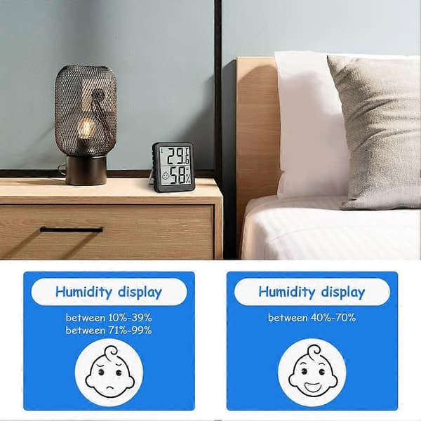 Termometer Hygrometer, 2 st Digital Mini Termometer och Hygrometer med Metallstativ, Termohygrometer med Smiley som Indikerar Data (Svart)