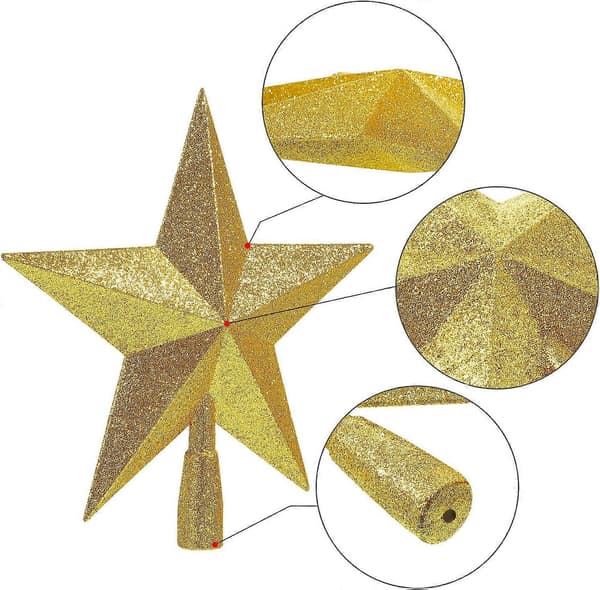 3 stk. 25 cm glitter juletræstop plaststjerne til juletræspynt -Yx