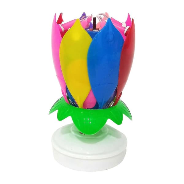 Lotuslys Solid Parafin Farget Blomsterform Flat Bunn Roterende Elektronisk Lys Bursdagskake Multicolor