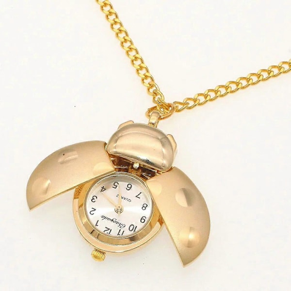 Nye Mariehøneure Bille Ur kvinder mænd børn lommeur studerende quartz ur nøgleringe lommeur halskæde ure guld White with chain