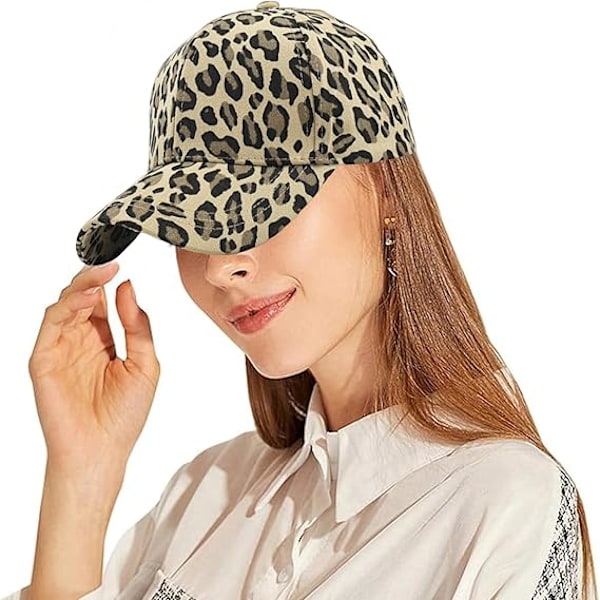 Leopardmönstrad Bomullskeps med Visir Unisex Basebollhatt Solskydd Justerbar Omkrets Anti-UV Kupol Vandring Resa Khaki