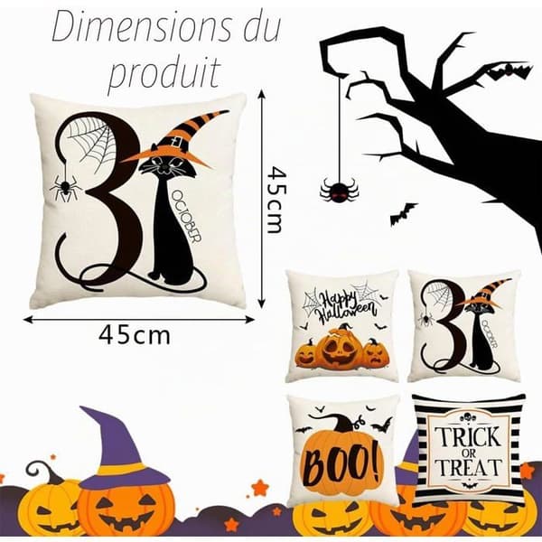 Halloween pudebetræk, 45 x 45 cm pude med sort kat-motiv, Halloween pudebetræk, velegnet til Thanksgiving, sofa, stol