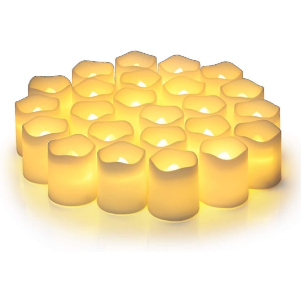 24 stk. Flammeløse Votivlys, Flammeløse Flimrende Elektriske Falske Lys, Batteridrevne LED-Tealights i Varm Hvid Til Bryllup, Bord, Festival C