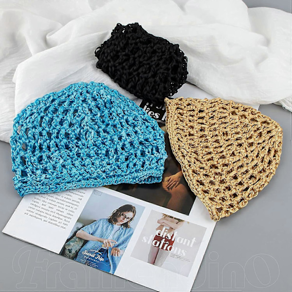 3 st Mesh Virkad Hårnät, Rayon Stickad Snood Hatt, Tjock Hårnät Snoods Skydd Ornament för Nattsömn
