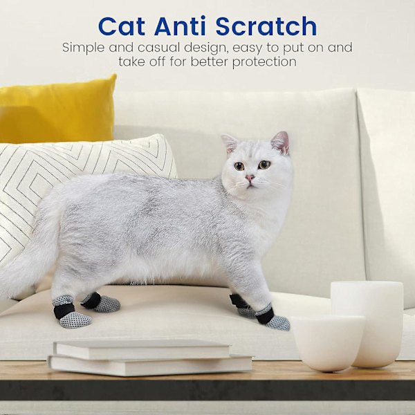 Klorfria skor för katter - Justerbara katt-skor för klösande Polyester katt-tasskydd Katt halkfria strumpor