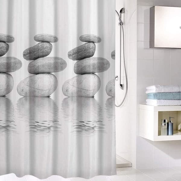 Dusjforheng, antibakterielt, muggbestandig og vanntett, polyester, 180 x 180 cm, rullesteinsgrå