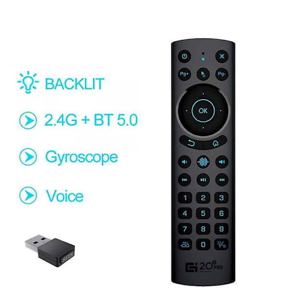 G20S PRO BT5.0 2.4G Trådlös Smart Röst Air Mouse Gyroskop IR-inlärning Bakgrundsbelyst Fjärrkontroll för