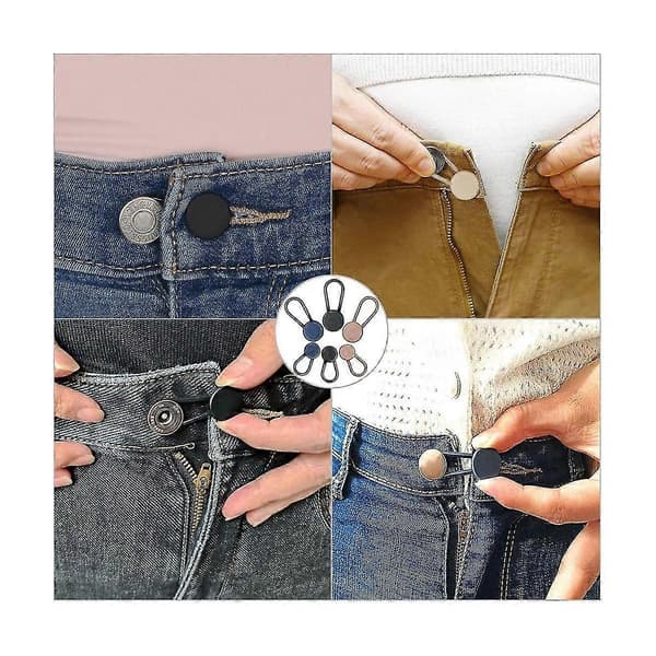 Knappförlängare för Jeans, 6 Storlekar Byxor Knapp Midjeförlängare, Flexibel Justerbar Elastisk Midja