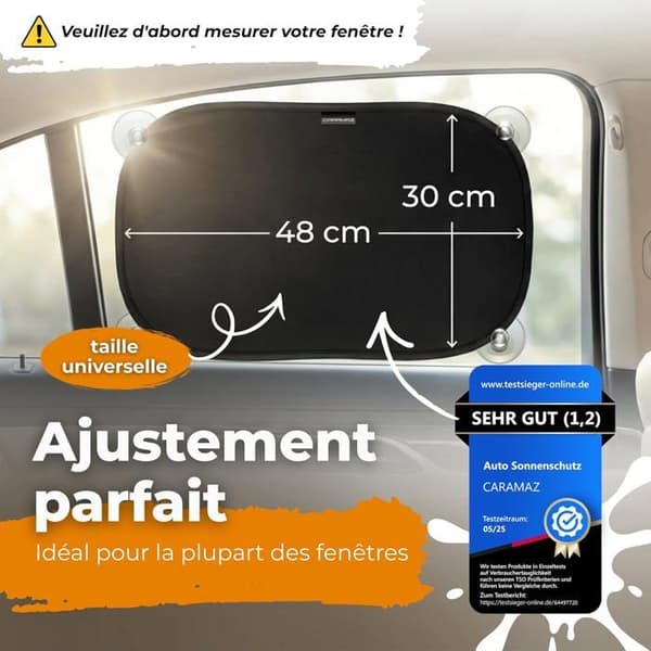 Solskydd för bil med certifierat UV-skydd, universell 44 x 36 cm, 2-pack solskydd med sugproppar