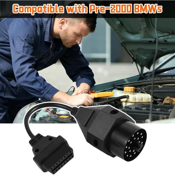 OBD-adapterkabel, 20-pin rund hann til 16-pin hunn OBD2-kontakt, kontakt for 20-pin OBDII diagnostisk skanner for BMW E36 E38 E39 E46 E53