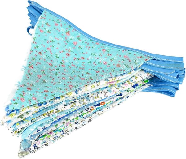 36 stk. blå stofvimpelbanner, 10 m dobbeltsidet bomuldsvimpel, trekantet flagguirlande, blomstervimpler til bryllupsfødselsdagsfester Blue