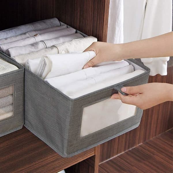 Oppbevaringsboks, 3-pakning oppbevaringskasser, oppbevaringsboks for klær, leker, blader til hjem, kontor, barnehage (grå)