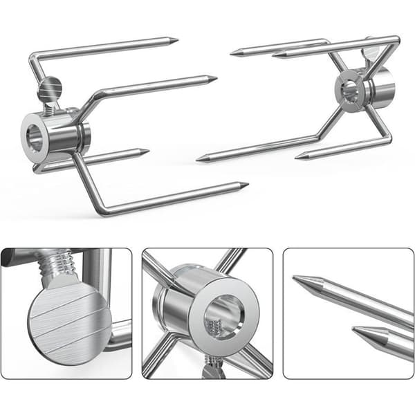 Rotisserigafler - Sæt med 2 - Rustfrit stål - Kødfastholder - BBQ Grill - 8mm Firkantet Spyd