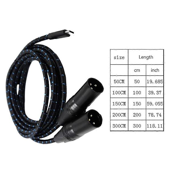 TypeC til 2XLR Kabel UsbC til 2XLR Adapterledning til Lydudstyr 200cm