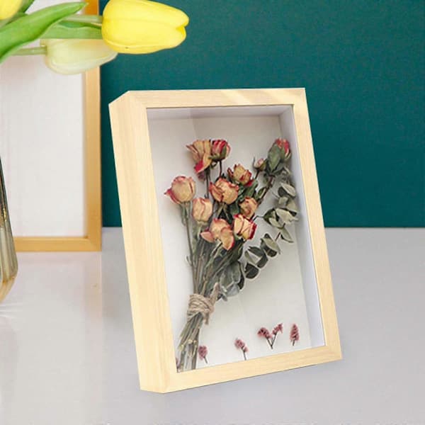 Träskuggboxram Djup skuggbox 21,9 cm x 27 cm Vitrin Minnesdisplay Wooden