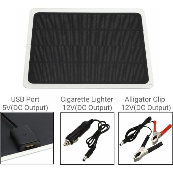 12V 10W Monokristallin Solpanel, Vattentät Billaddningssolpanel, Bärbar Solpanel, med Klämmor, för Husbilsbatteriladdare,