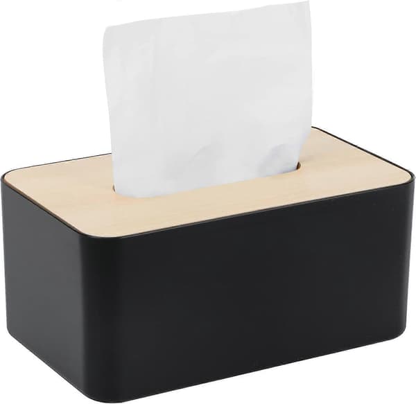 Servietboks med bambus top, rektangulær, , 21 * 13 * 9.5cm, Servietdispenserboks til stue, kontor, bil, badeværelse