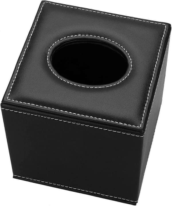 PU Läder Kub Fyrkantig Elegant Tissue Box Omslag Hållare (Svart)