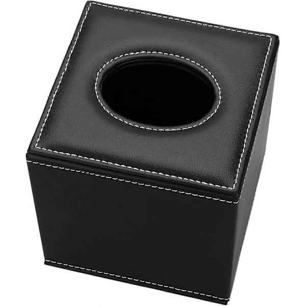 PU Læder Terning Firkantet Elegant Kleenexboks Holder (Sort)