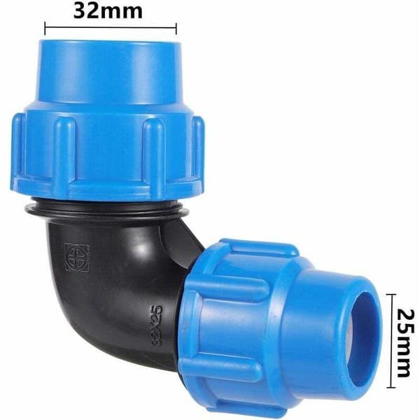 Snabbkoppling för PE 25/20/32 25 mm plastvattenrör, 90° armbåge, snabbreducerare, koppling för PE- och PVC-rör, bevattningstillbehör