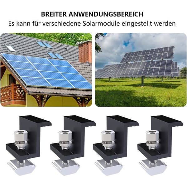 Sett med 4 solcellepanel-endeklemmer med Z-formede skruer - 30 mm endeterminaler - Svart - For installasjoner
