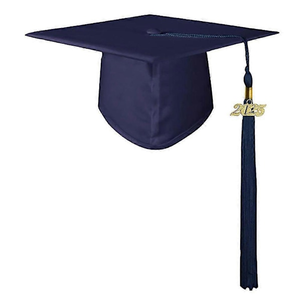 Matt Gradueringshatt for Voksne Unisex Justerbar Bachelorhatt med 2025-Charm Lange Dusker Gradueringsantrekk Bachelorhatt for College Gradueringsbilder Pa Navy Blue