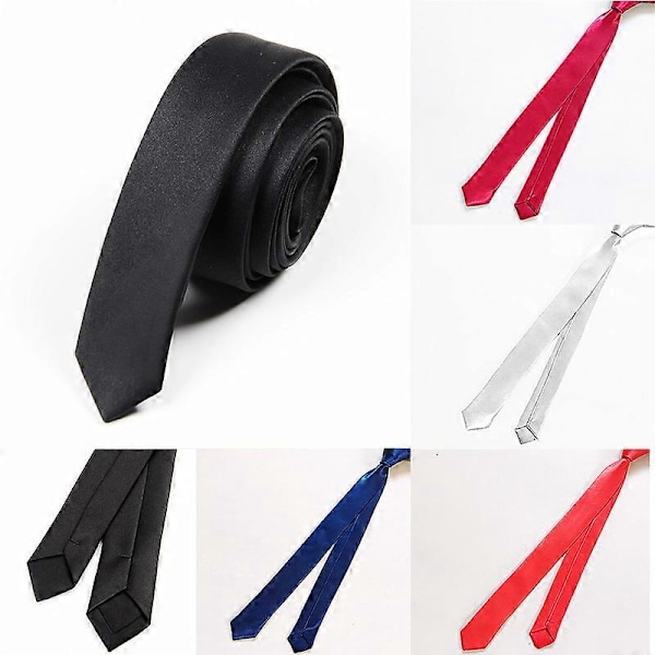 Super Slim Slips 3cm Satin Rød Gul Sort Ensfarvede Slips Håndlavede Mode Herre Tynde Smalle Slips til Bryllupsfest Slips red