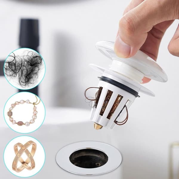 Afløbsprop til håndvask med keramisk dæksel, pop-up afløbsprop, køkkenvask til 34-38 mm afløbshul