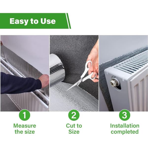 5m x 0.6m Aluminium Termisk Isoleringsrulle – Reflekterende Radiatorfolie – Reducerer Varmetab – Nem Installation