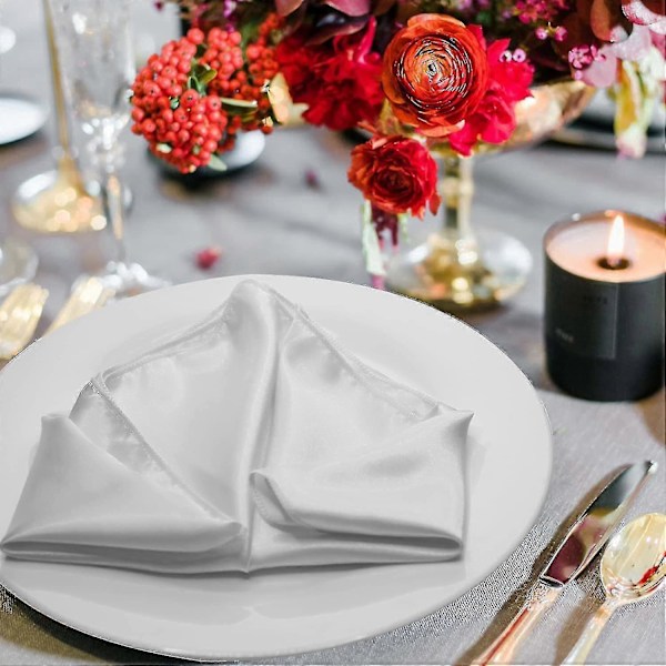 12 st Tygnapkiner, Tum Satin Bordsnapkiner, Återanvändbara Napkiner i Tyg för Bröllop-jie white 43*43cm