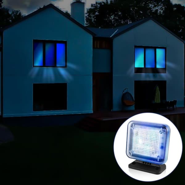 Dummy TV-simulator med 12 LED'er og 3 valgbare programmer, energieffektiv, med timer, komplet med strømadapter